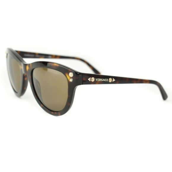 Versace Accessories - VERSACE: Tortoise Brown & Gold Studs Logo Sunglasses (m)